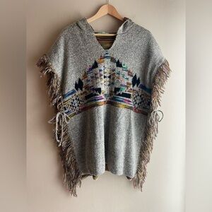 Karlie Boho Gray Plush Hoodie Sweater Poncho Size S/M